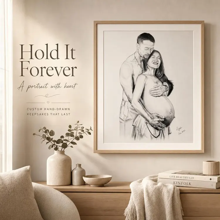 Why Custom Pencil Portraits Make Perfect Gifts custom baby bump portrait